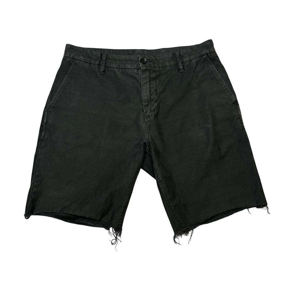 Buck Mason Slim Stretch Cotton Raw Hem Shorts Men 33 Black Cut Off Chino